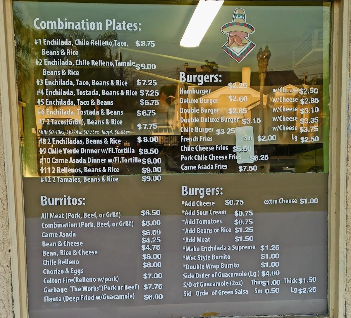 Menu at El Taquito restaurant, Colton