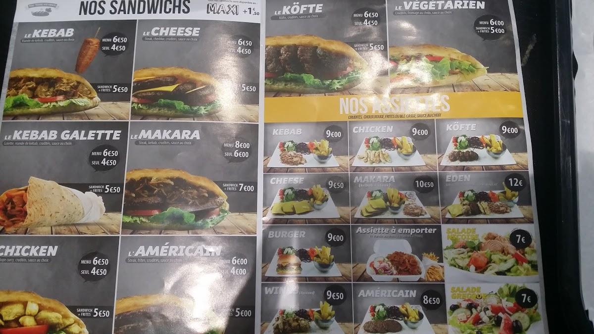 Menu au Eden Kebab fast food, Dijon