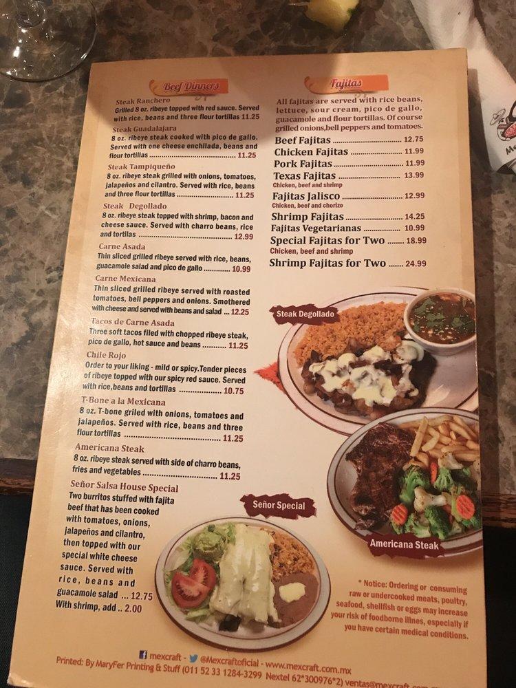 Menu at Señor Salsa restaurant, Skiatook, W Rogers Blvd