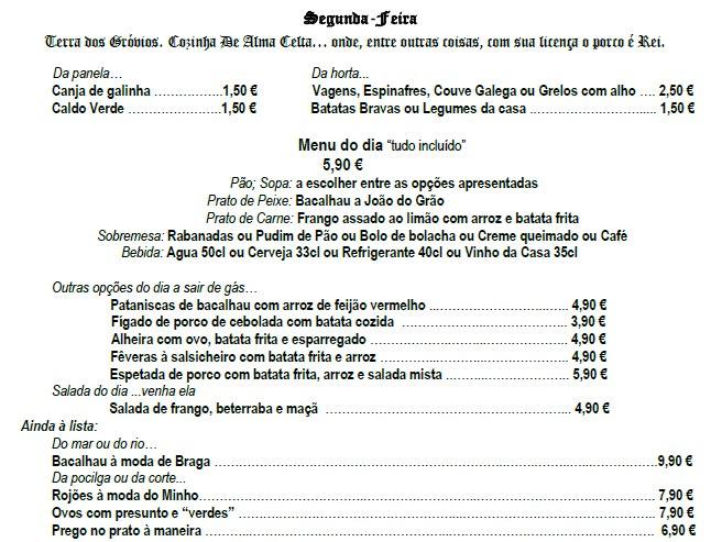 Menu at Terra dos Grovios restaurant, Porto