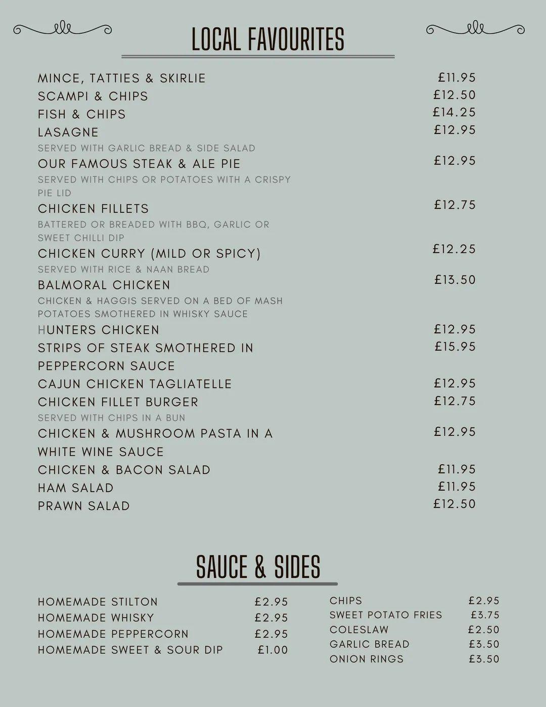 Menu at The Gordon Arms Hotel pub & bar, Fochabers
