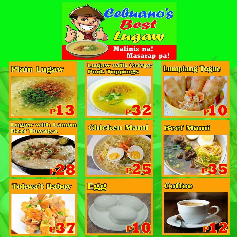 Menu at Cebuano's Best Lugaw restaurant, Caloocan