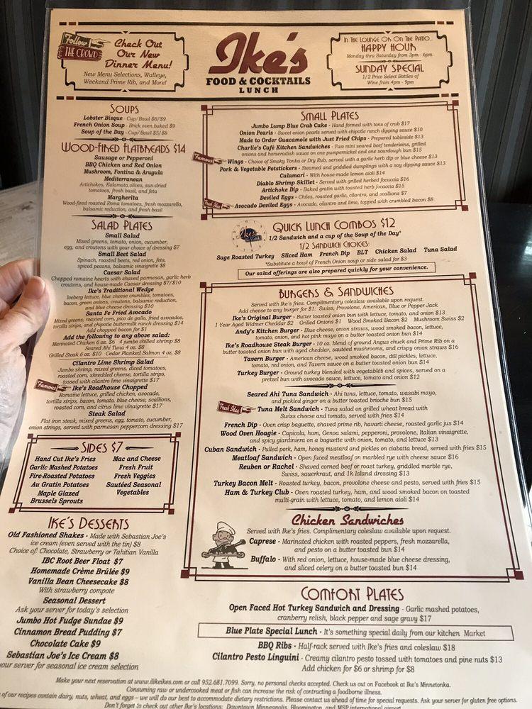 Menu at Ike's steakhouse,