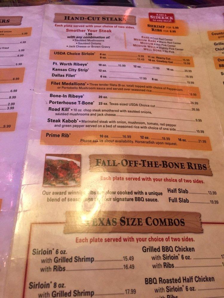 Menu at Texas Roadhouse BBQ, Kirkwood