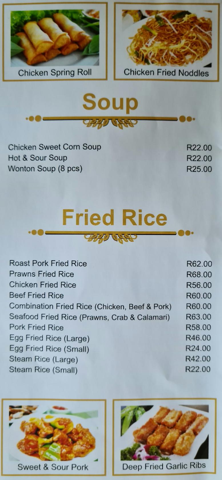 Menu at Yung Chen restaurant, Kempton Park