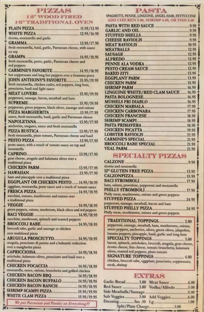Menu at Baci Pizza Restaurant, New Smyrna Beach