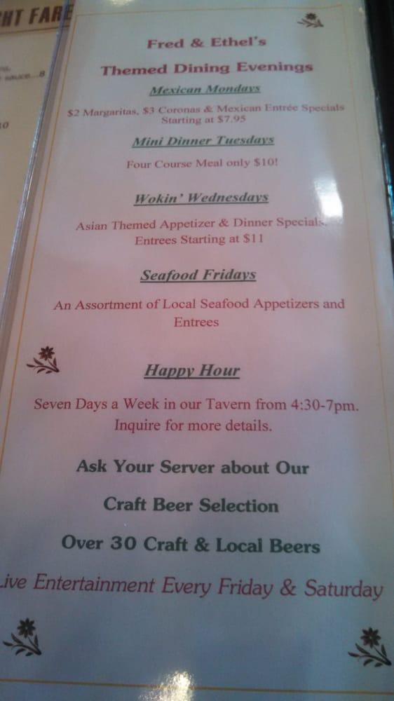 Menu at Fred and Ethel's Lantern Light Restaurant and Tavern, Galloway