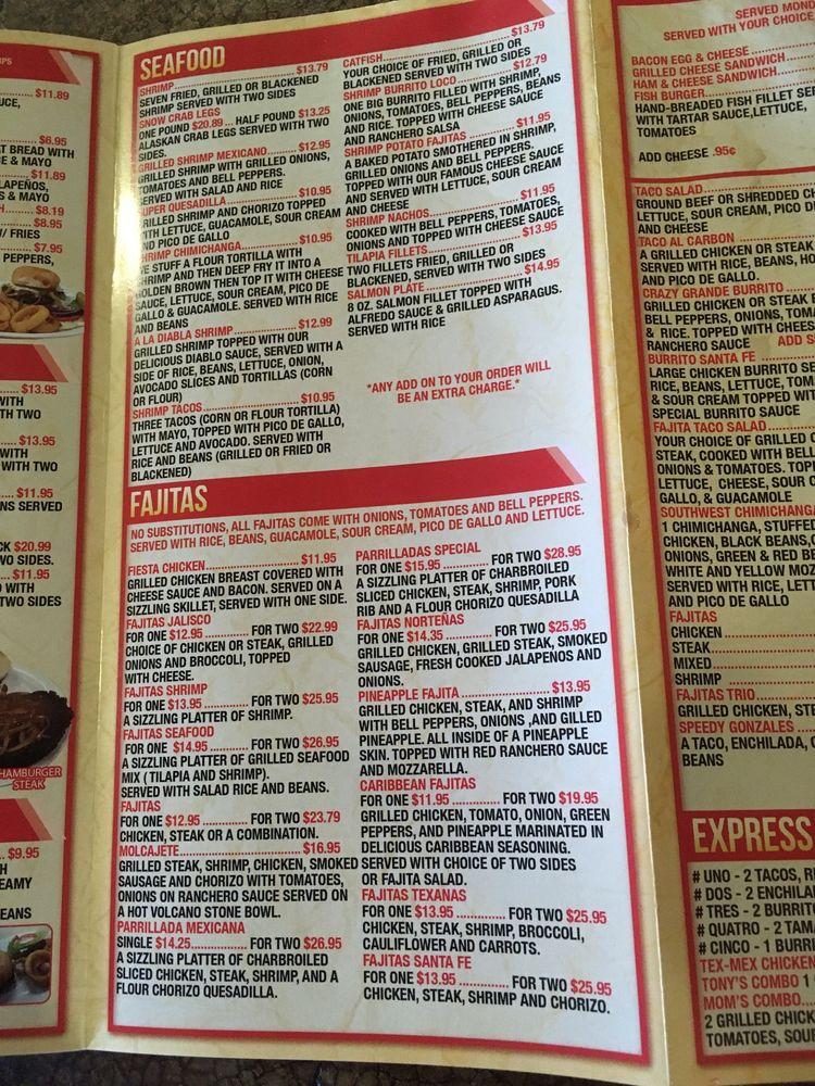Menu at Santa Fe Grill & Bar Jackson, Jackson, Interstate 55 North