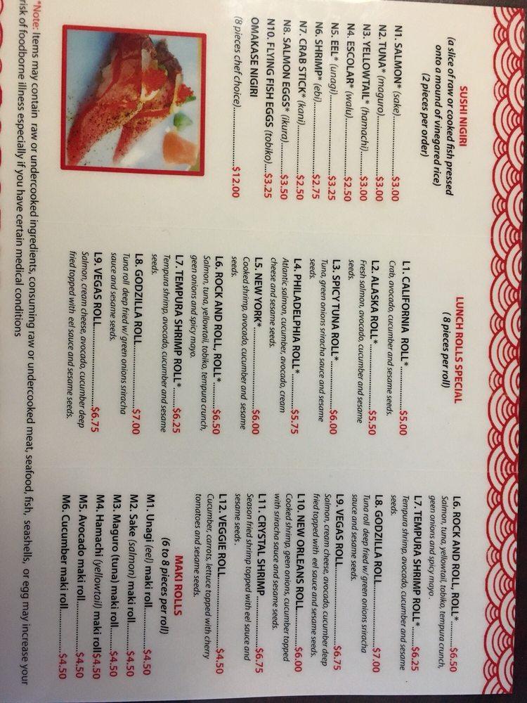 Menu at Bonsai Sushi restaurant, Provo