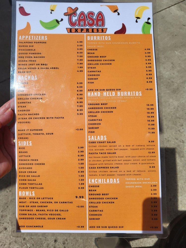 Menu at Casa Express Mexican FOOD AND BEER GARDEN pub & bar, Tiffin