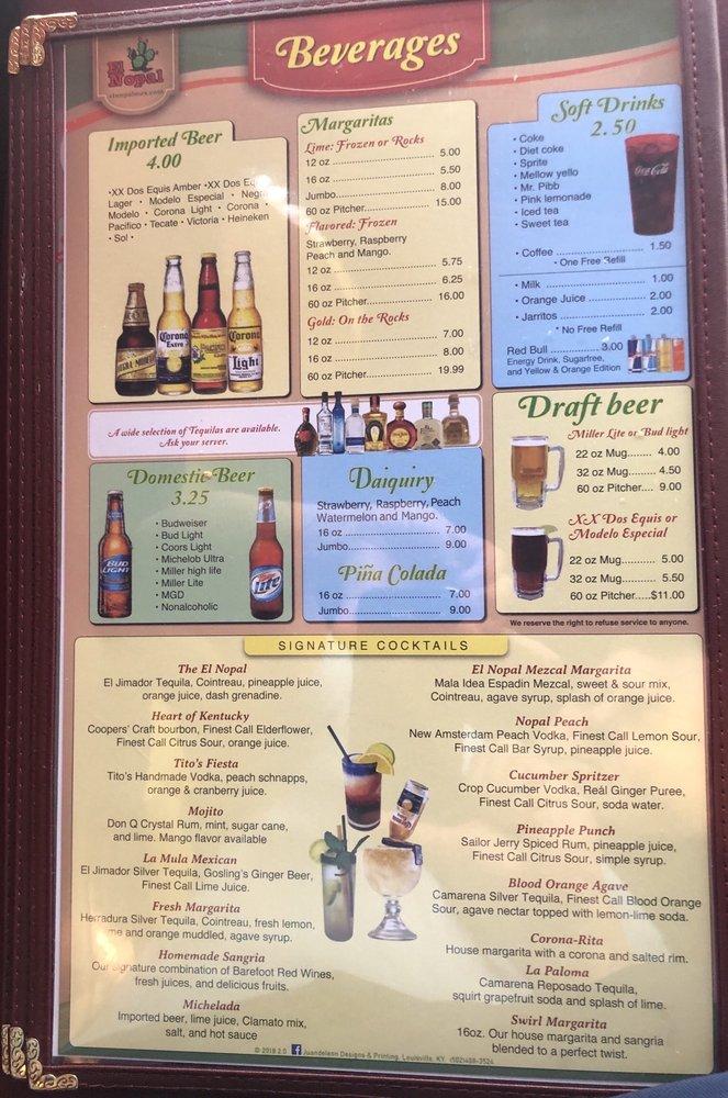 Menu at El Nopal restaurant, Jeffersonville, 700 W Riverside Dr 400