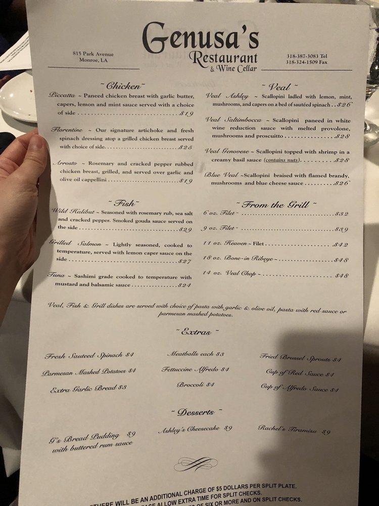 Menu at Genusa's Italian Restaurant, Monroe