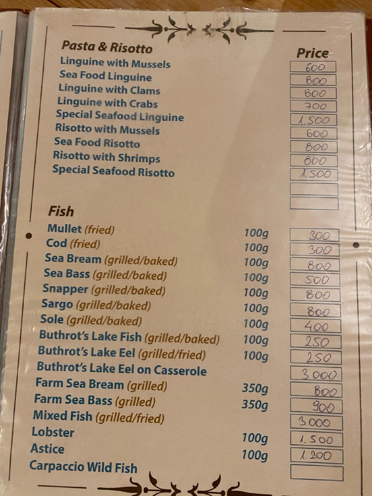 Speisekarte von The Mussel House restaurant, Ksamil