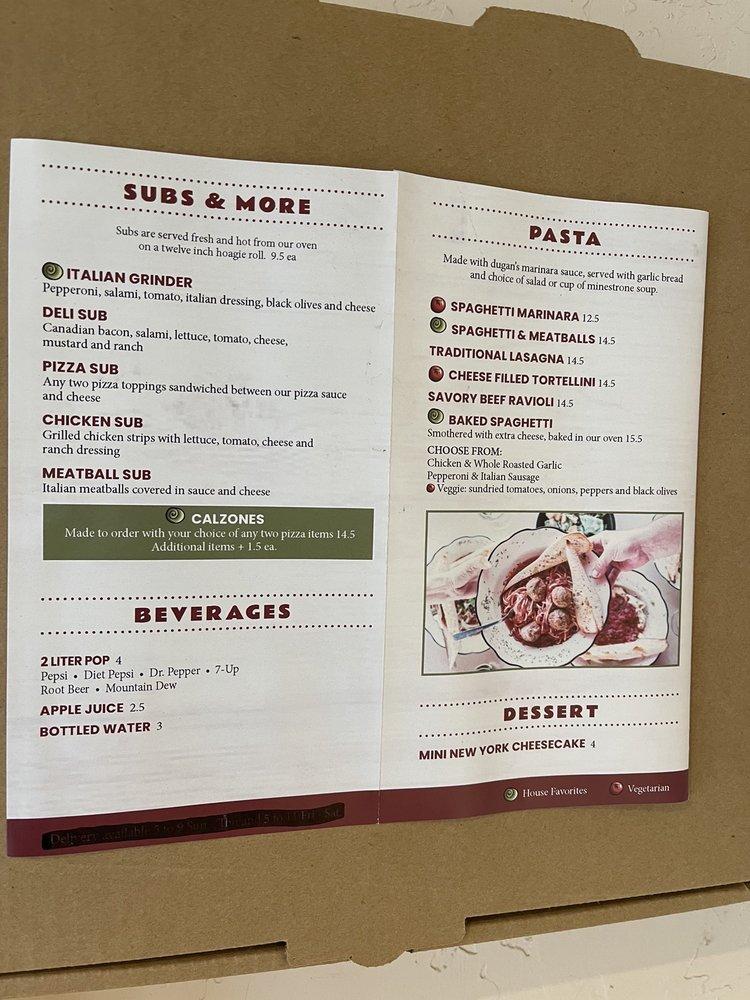 Menu at Dugan's Pizza pizzeria, Ocean Shores