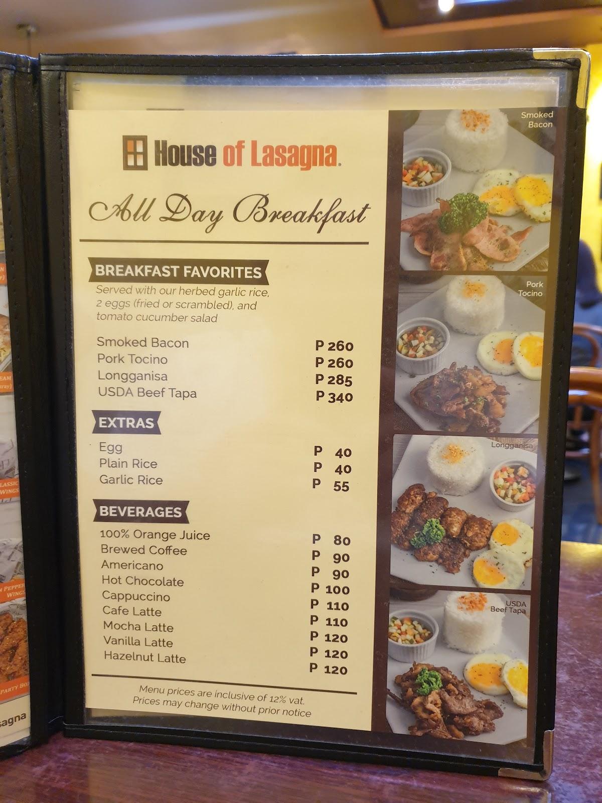 Carta del restaurante House of Lasagna Katipunan Blue Ridge, Ciudad Quezon