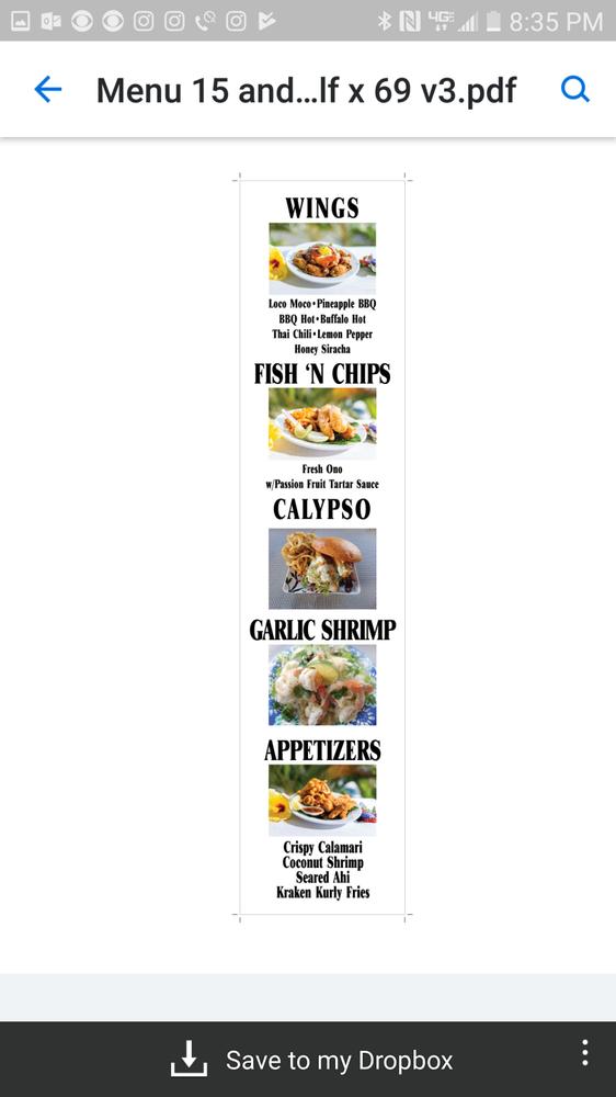 Menu at Da Nani Pirates restaurant, Kihei