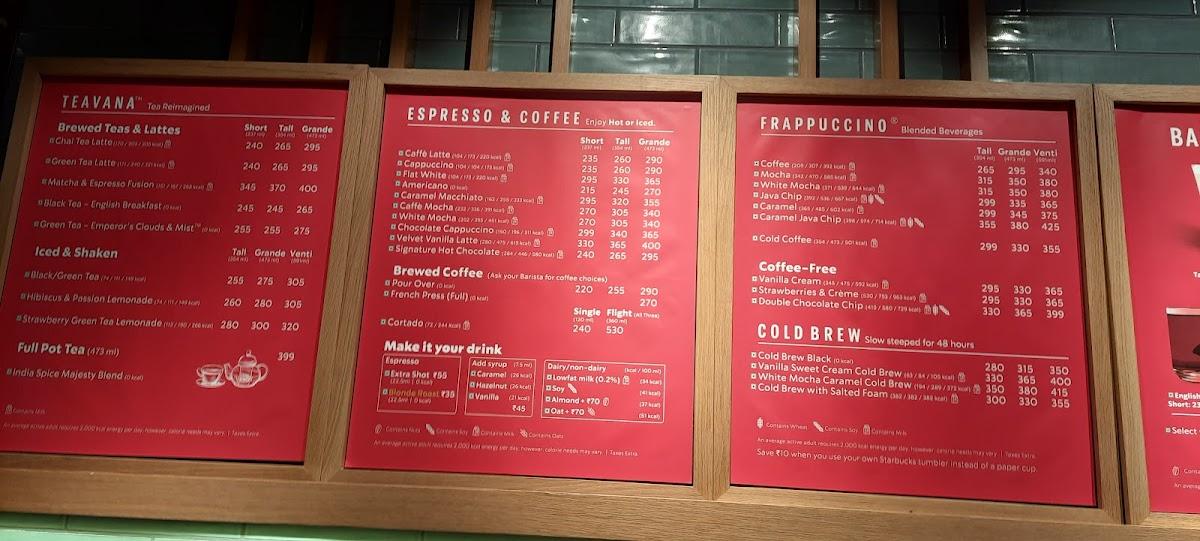 Menu at Starbucks, Bengaluru, Ground Floor