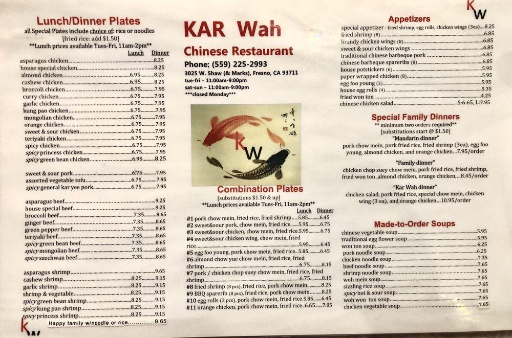 Menu at Kar Wah Chinese Restaurant, Fresno