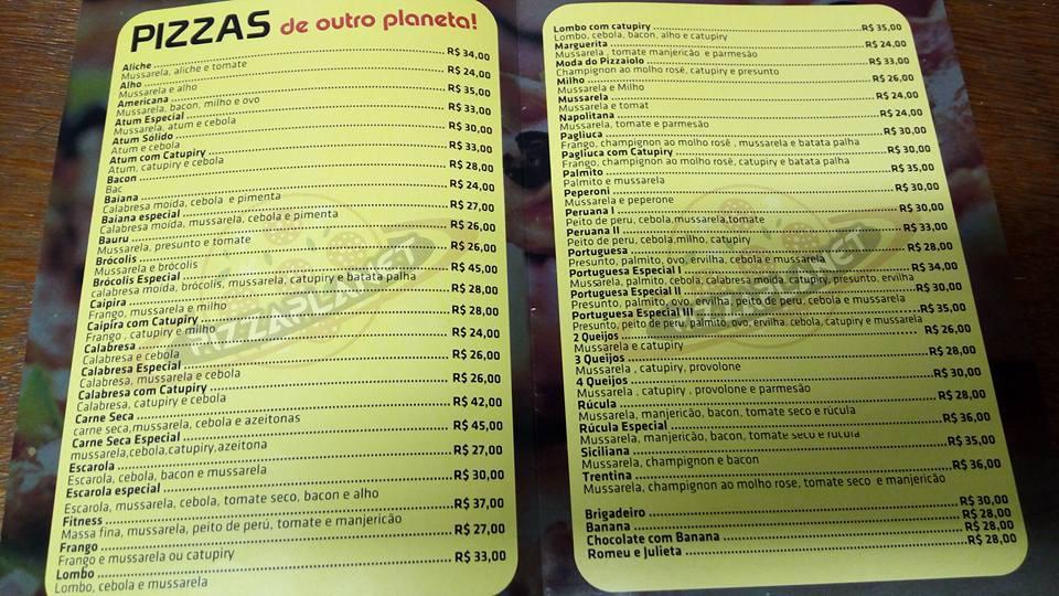 Pizza Planet cardápio