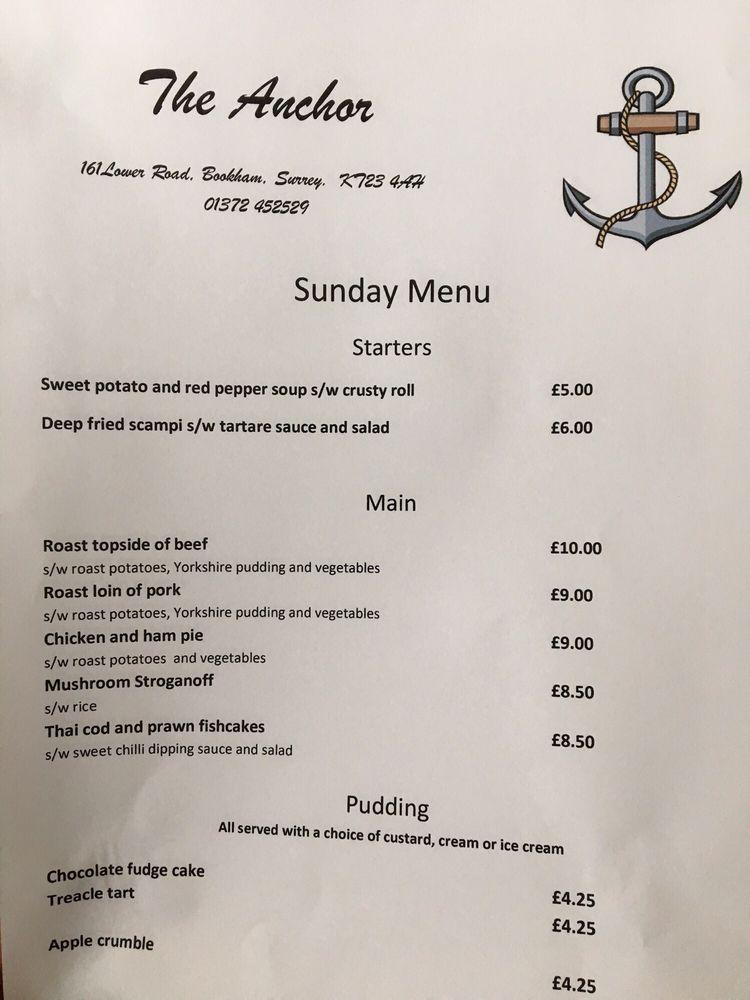 Menu At The Anchor Pub & Bar, Leatherhead