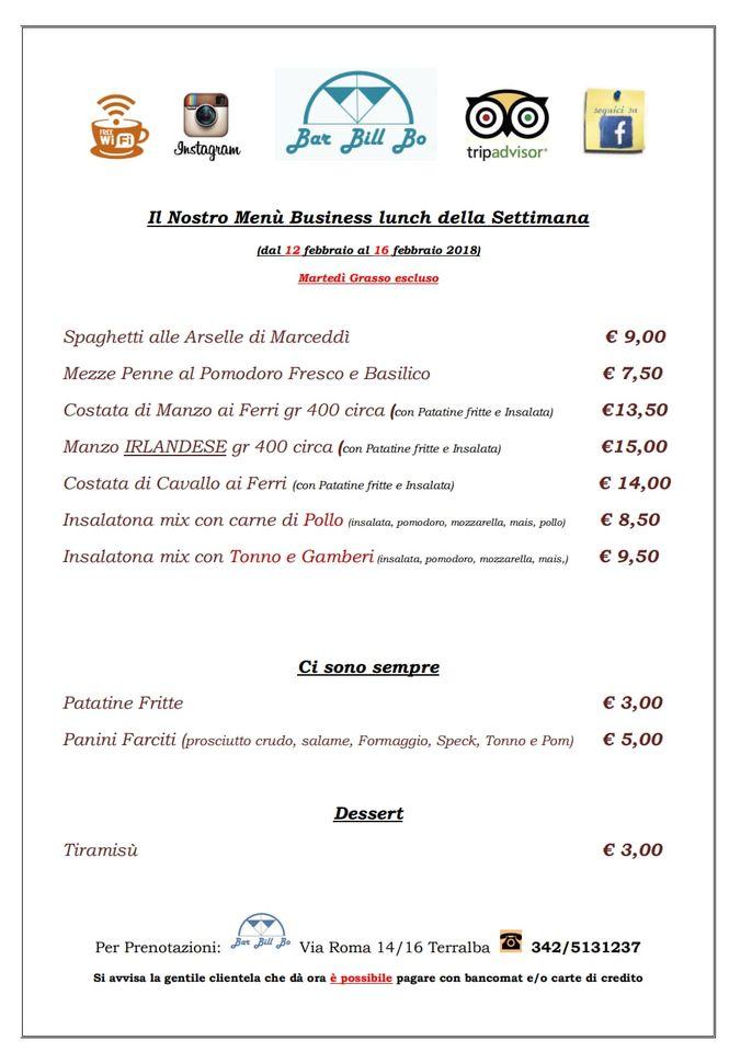 Menu di Bar Bill Bo Terralba 