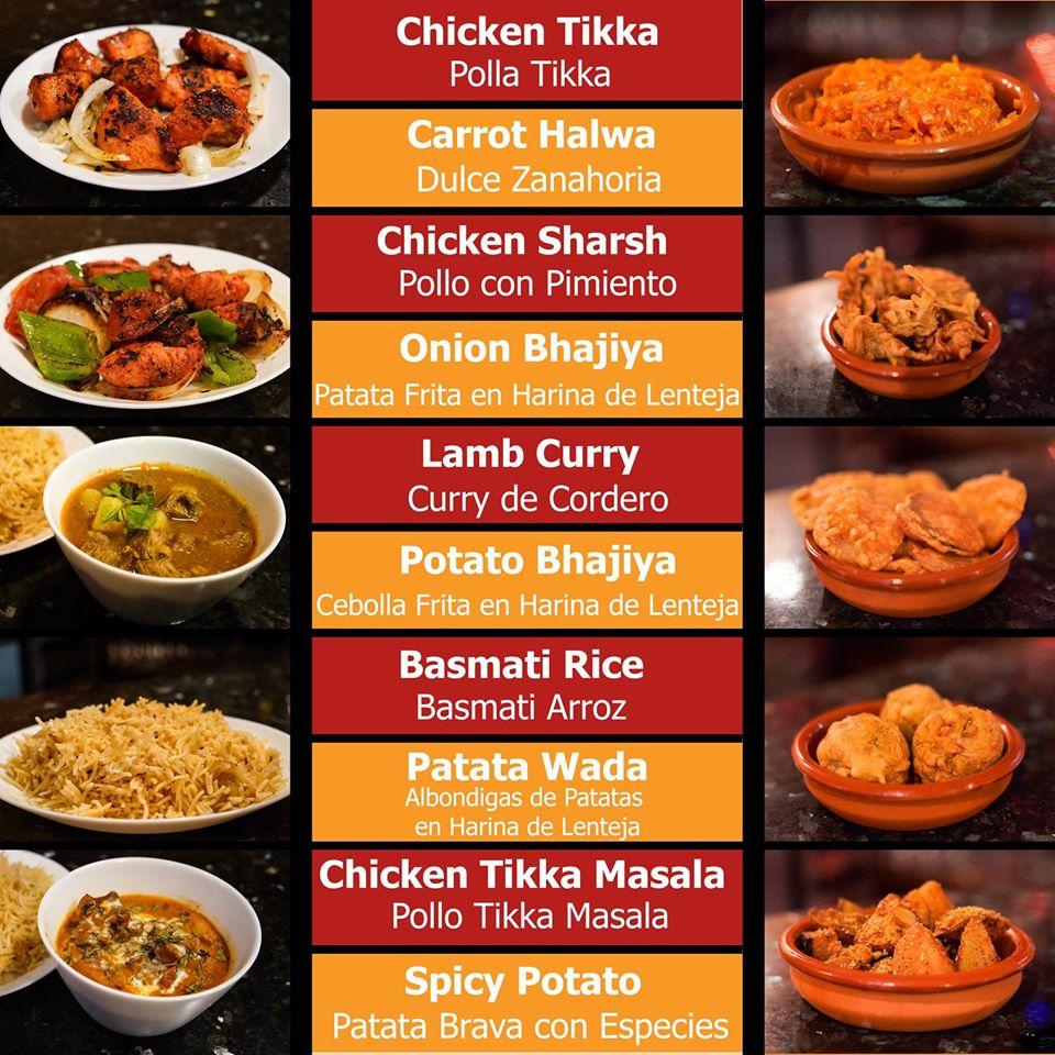 Menu at Bombay Spice restaurant, Málaga