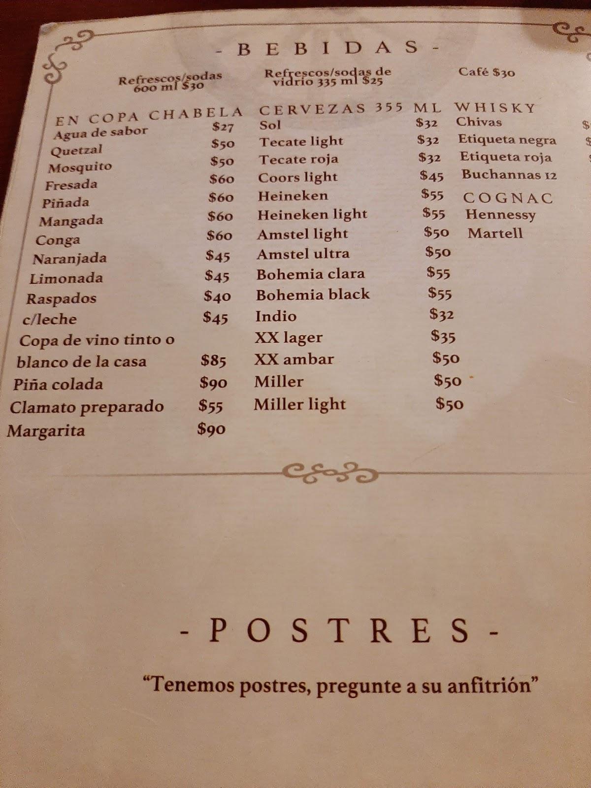Menu at Cenaduria Chayito restaurant, Mazatlán, Av Camarón Sábalo 5100