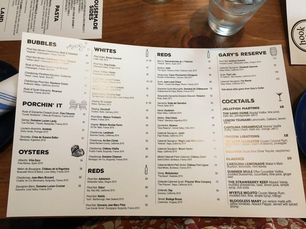 Menu at Hook & Barrel, Myrtle Beach