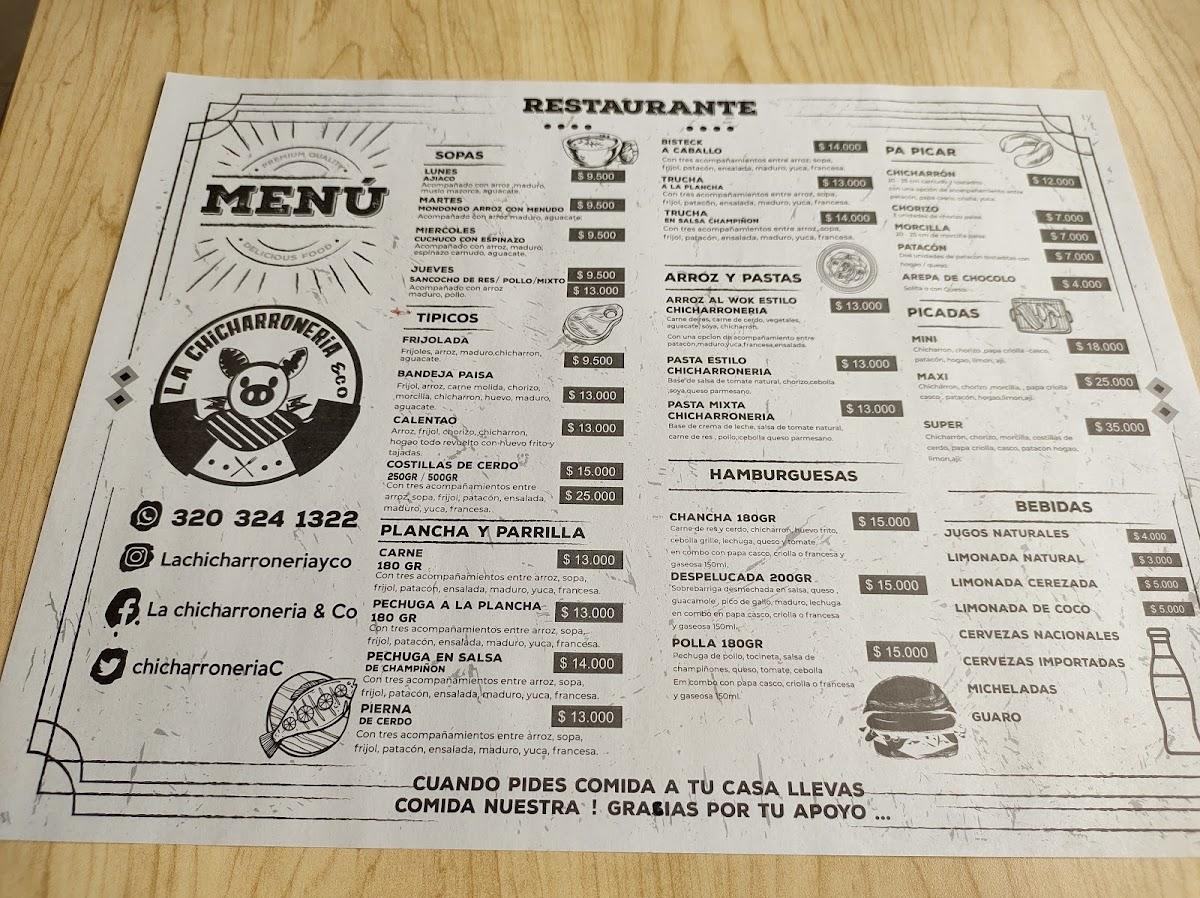 Carta Del Restaurante LA CHICHARRONERIA & CO., Bogotá