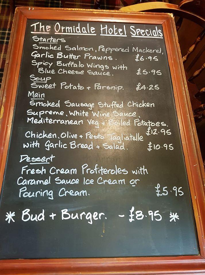 Menu at Ormidale Hotel pub & bar, Brodick