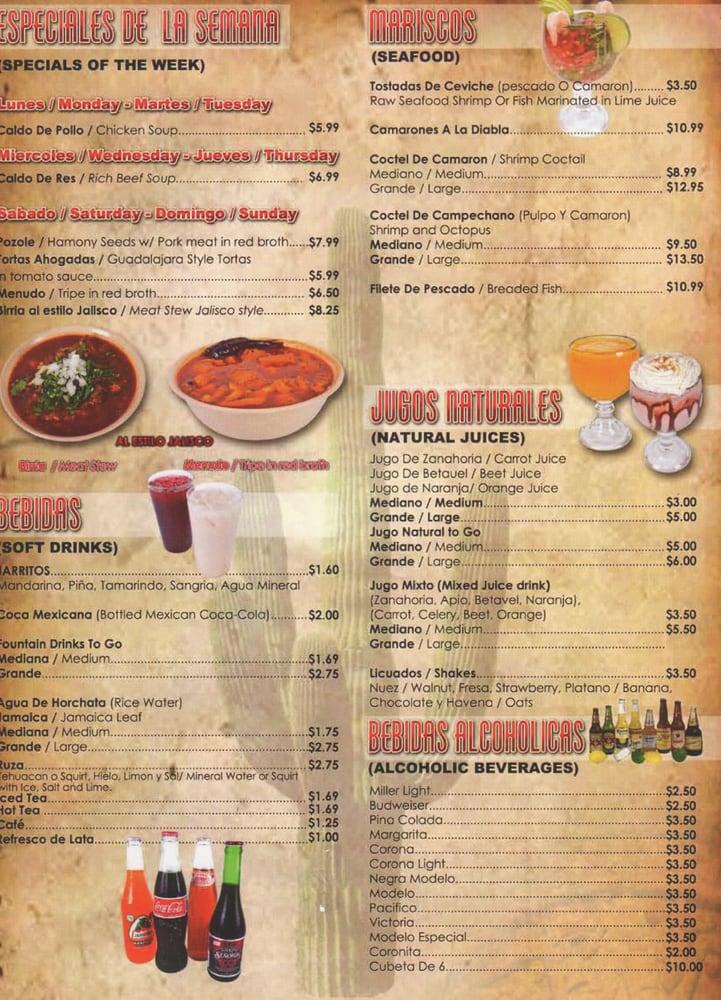 Menu at Taqueria El Tio & Restaurant, Aurora