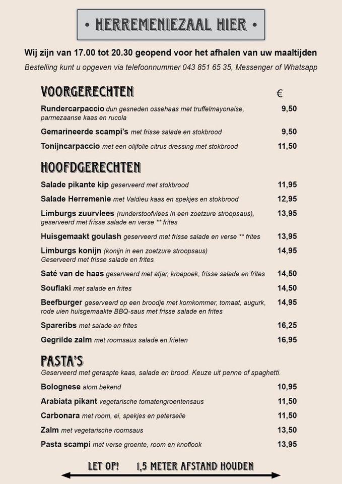 Menu at Herremeniezaal Hier Maastricht, Maastricht