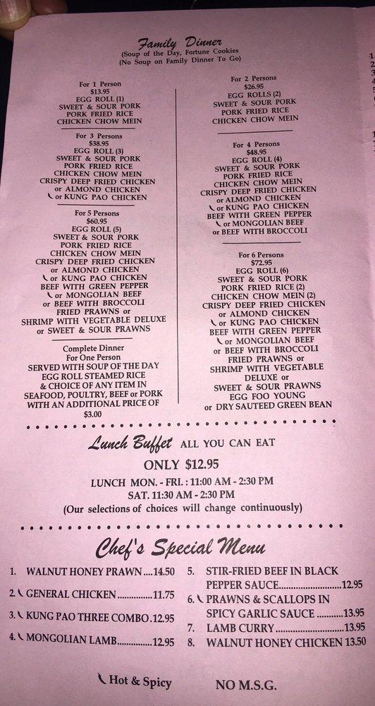 Menu at Hong Kong Restaurant, Lakeport, 353 S Main St