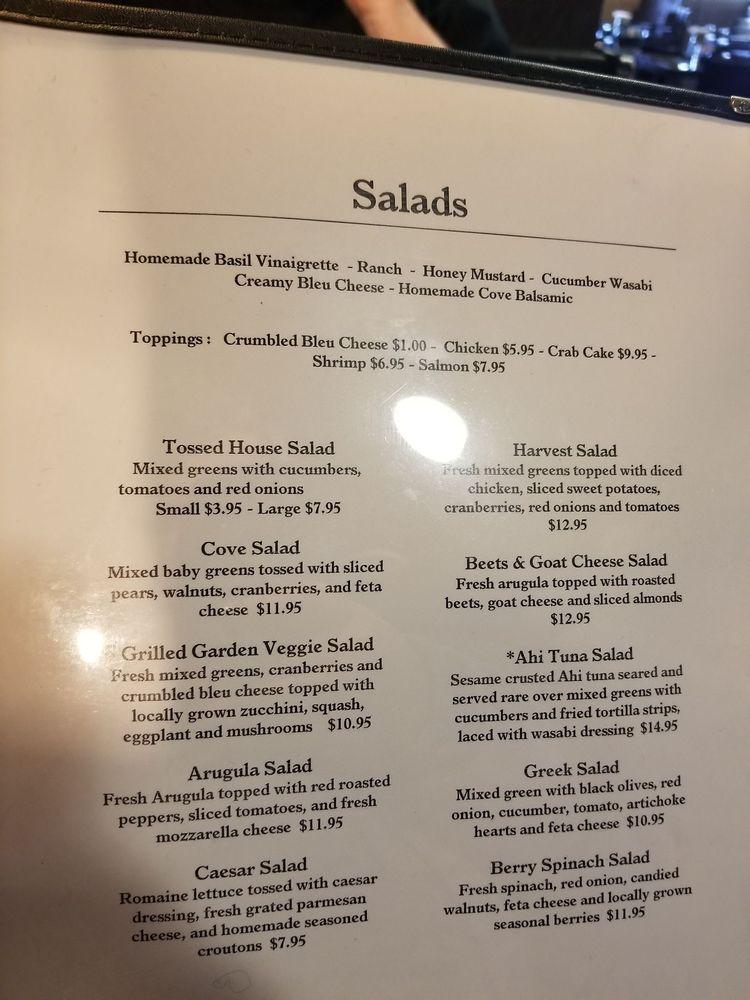 Menu at The Cove Restaurant, Holden Beach