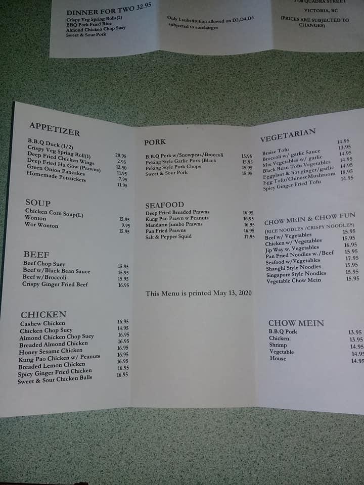 Menu at Halibut House restaurant, Victoria