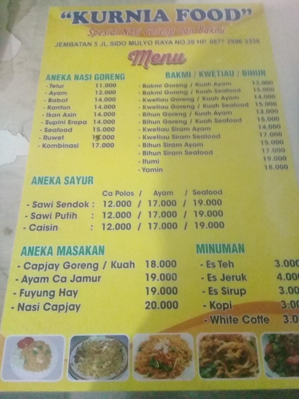 Menu at Kurnia Food Spesial Nasi Goreng N Chinese Food restaurant, Semarang