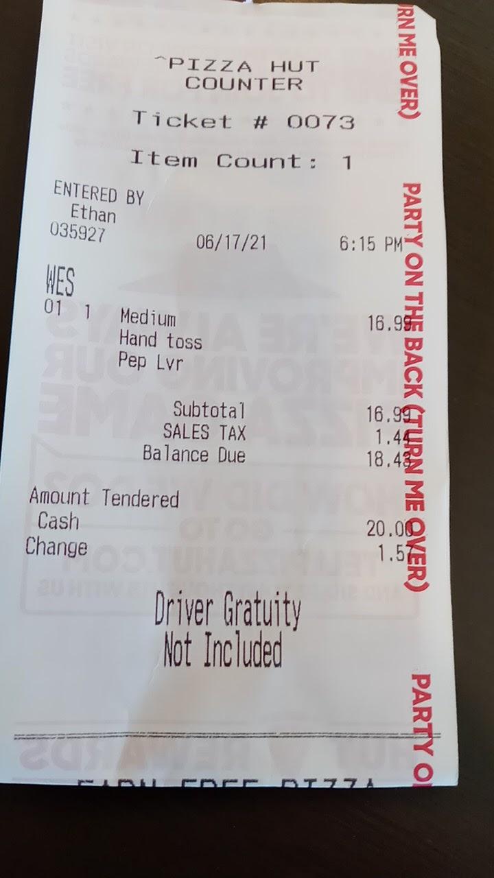 Menu at Pizza Hut pizzeria, Meade, 809 W Carthage St