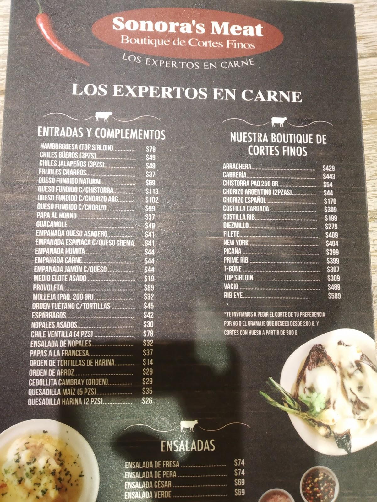 Carta del restaurante Sonora's Meat San Luis Potosí, San Luis Potosi