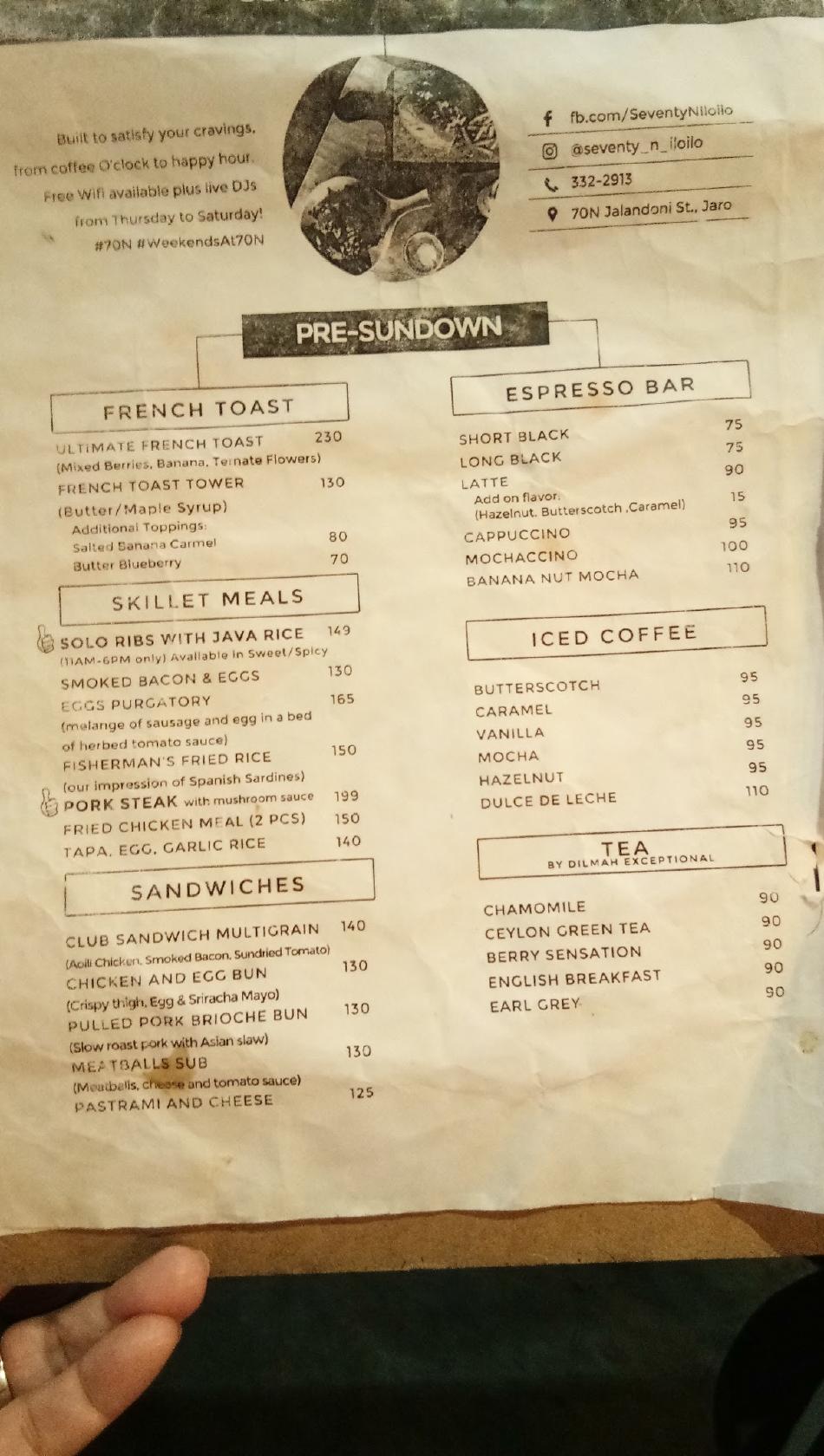 Menu at 70N Ribs, Fried Chicken and Steaks restaurant, Pavia