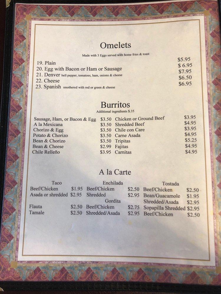 Menu at El Mirador Restaurant, Deming