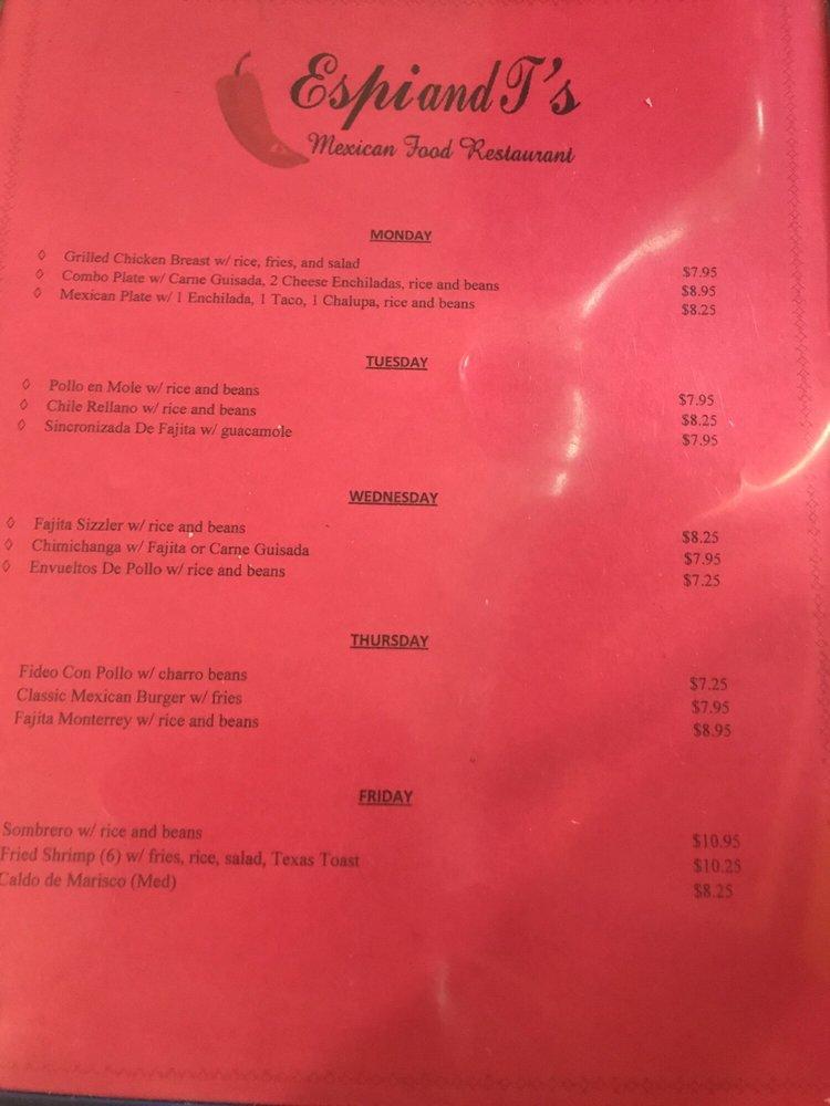 Menu at Espi & T's Mexican Restaurant, McAllen