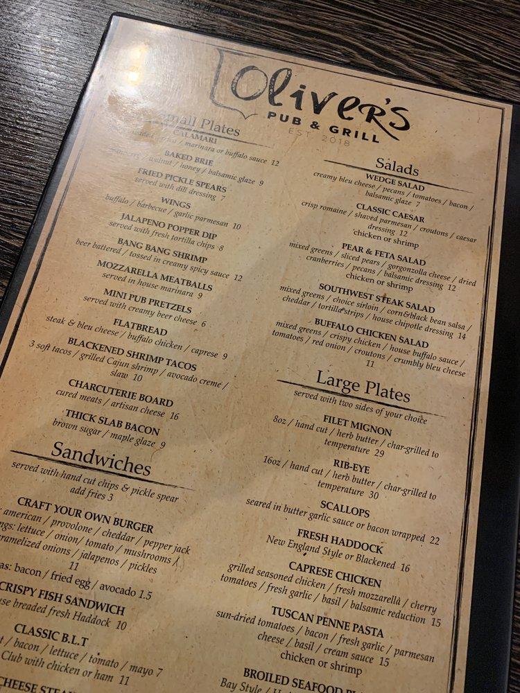Menu at Oliver's Pub & Grill, Wysox