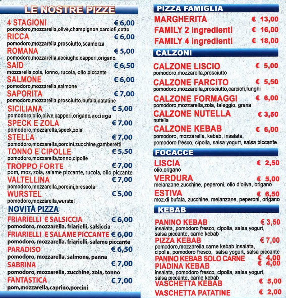 Menu da Pizzeria La Stella, Oggiono