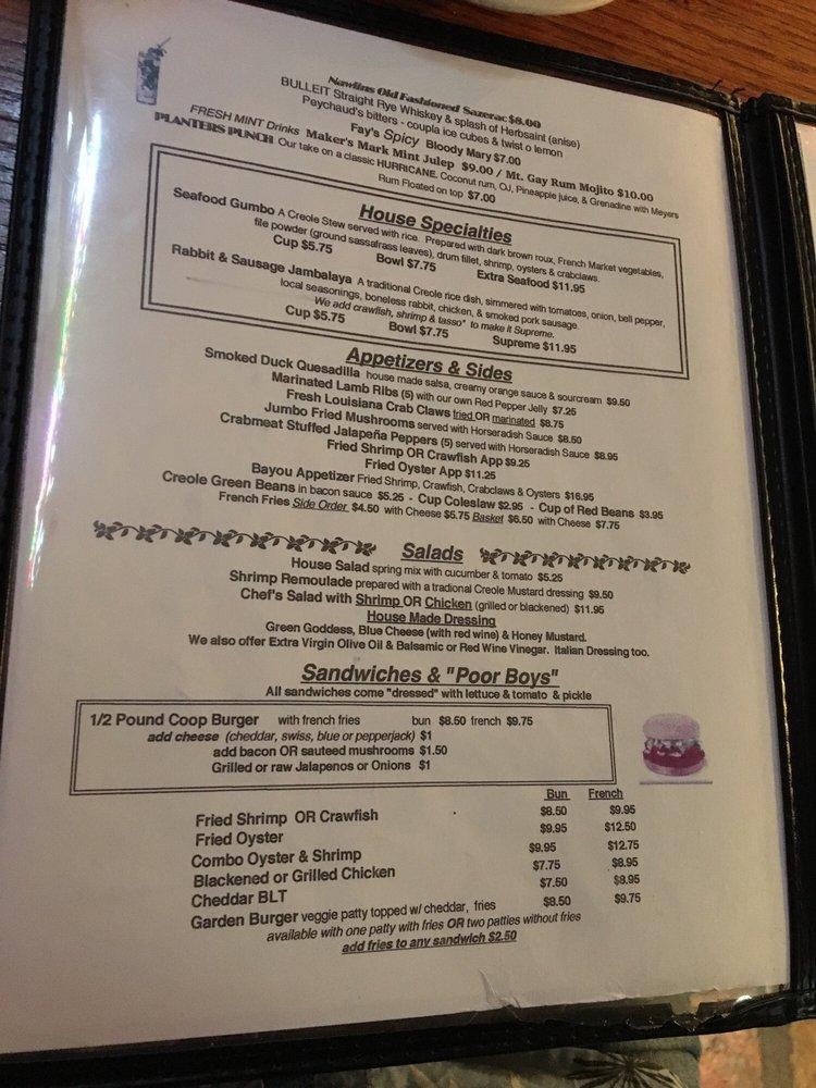 Menu at Coop's Place pub & bar, New Orleans
