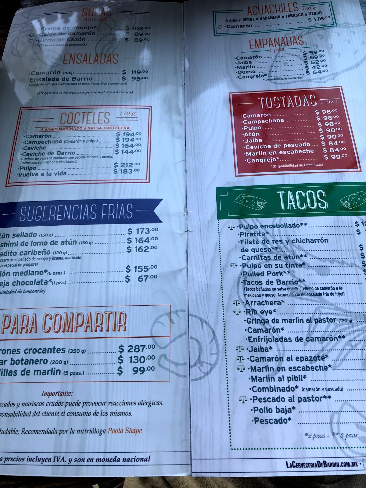 Menu At La Cervecer A De Barrio Mundo E Tlalnepantla De Baz