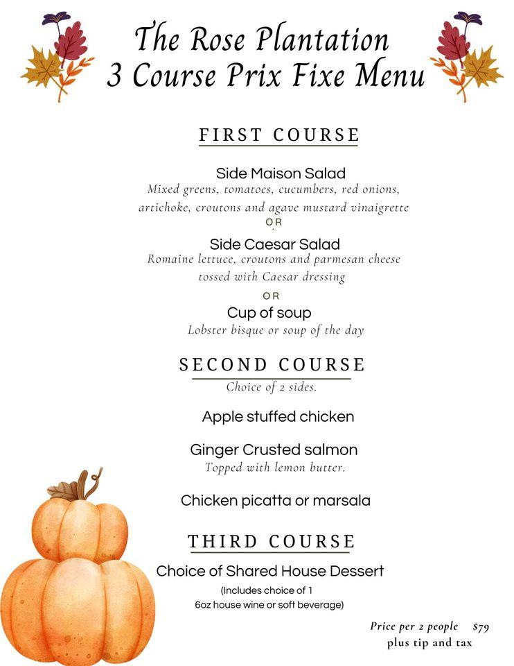 Menu at The Rose Plantation restaurant, Fruitland Park