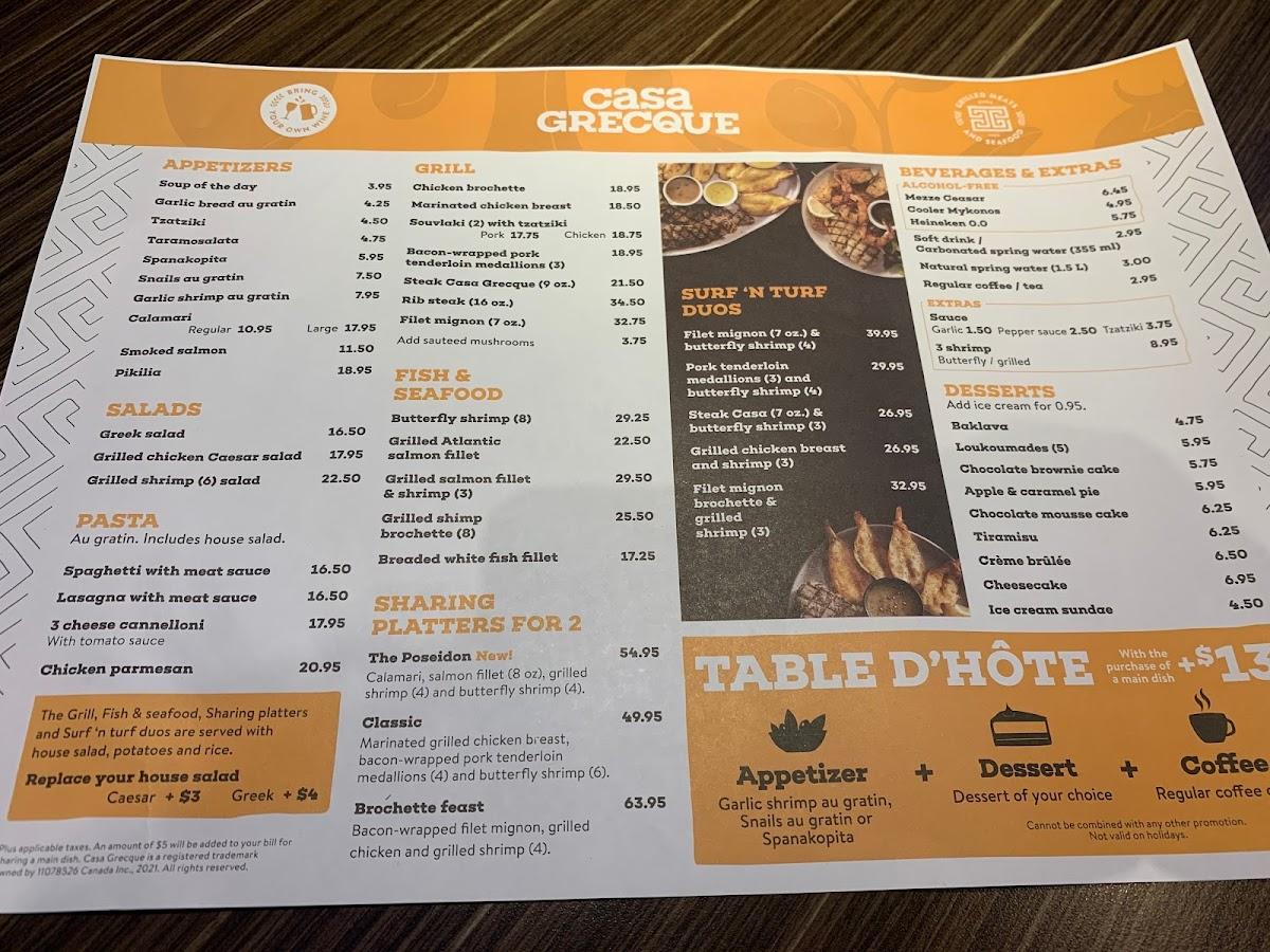 Menu au Casa Grecque restaurant, Gatineau, 200 Principale St