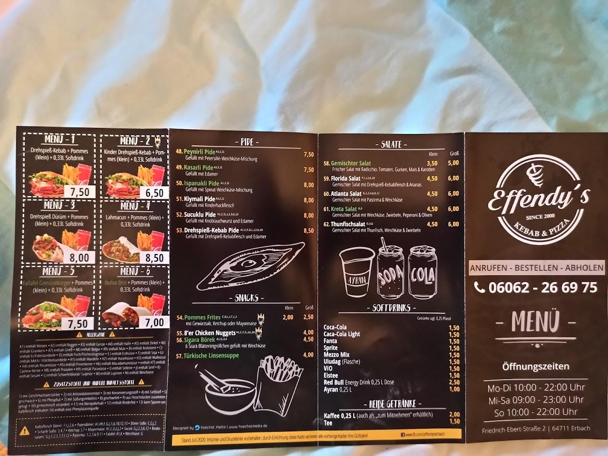 Speisekarte von Effendys Pizza und Döner, Erbach