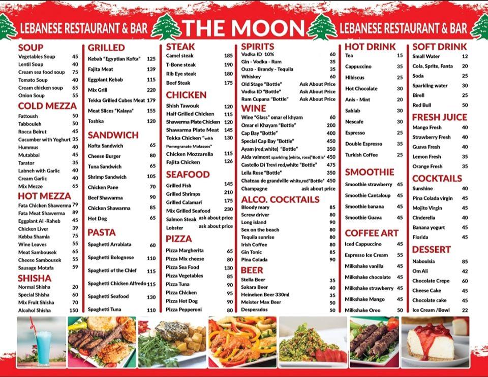 Menu At The Moon Restaurant Hurghada