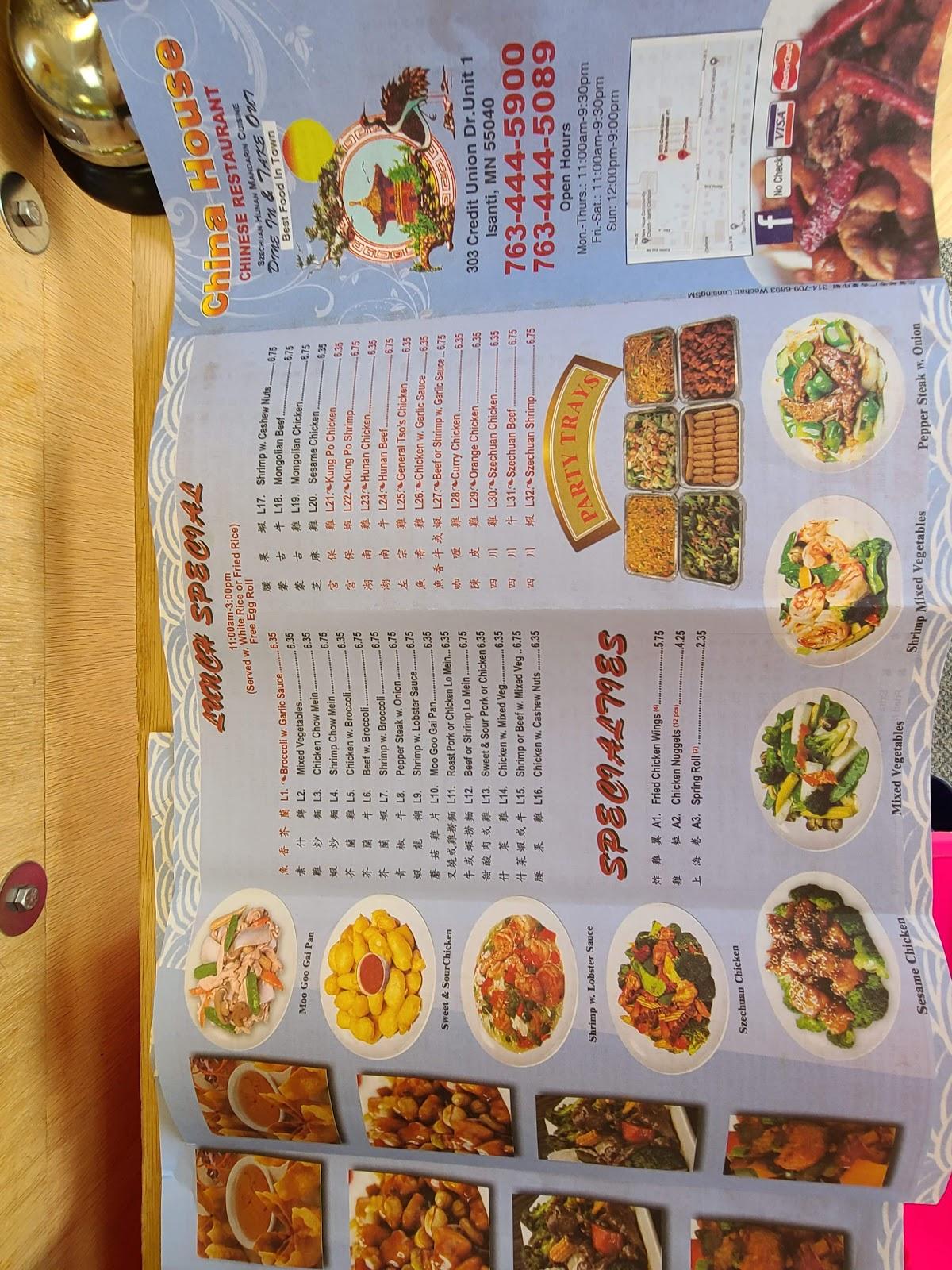 Menu at China House restaurant, Isanti, 303 Credit Union Drive Northeast 1